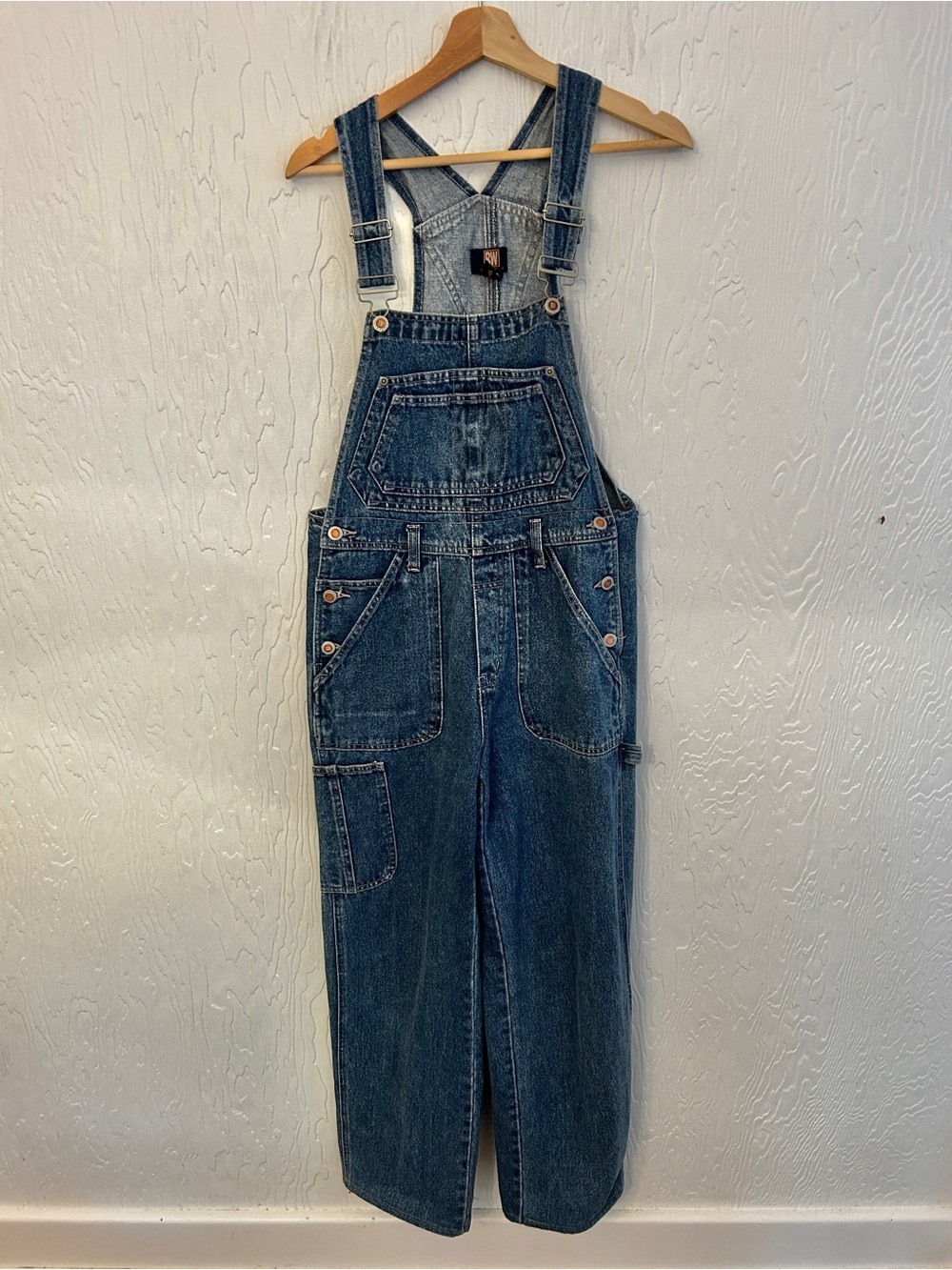 VINTAGE 90s Denim Overalls Medium Cotton Grunge Blue Relaxed Utility Carpenter